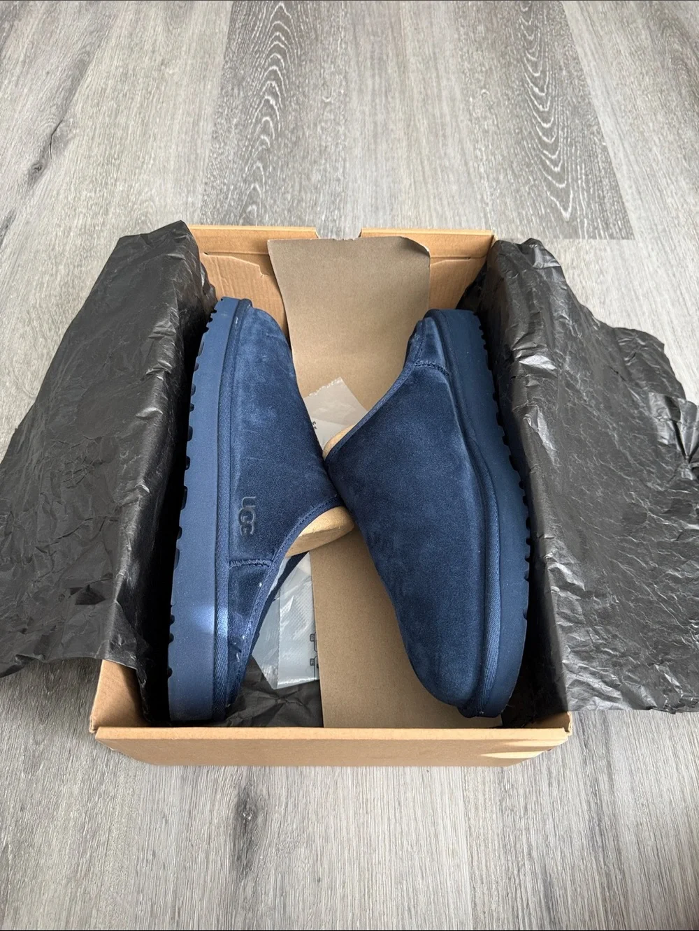 UGG Men’s Navy Suede Slip-On Slippers